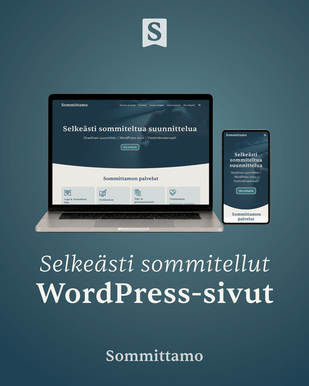 Sommittamon kotisivut läppärin ja puhelimen näytöillä.